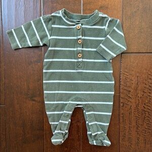 Ever & Ever Soft Cotton Ribbed Striped Green Newborn One Piece Buttoned Bottom